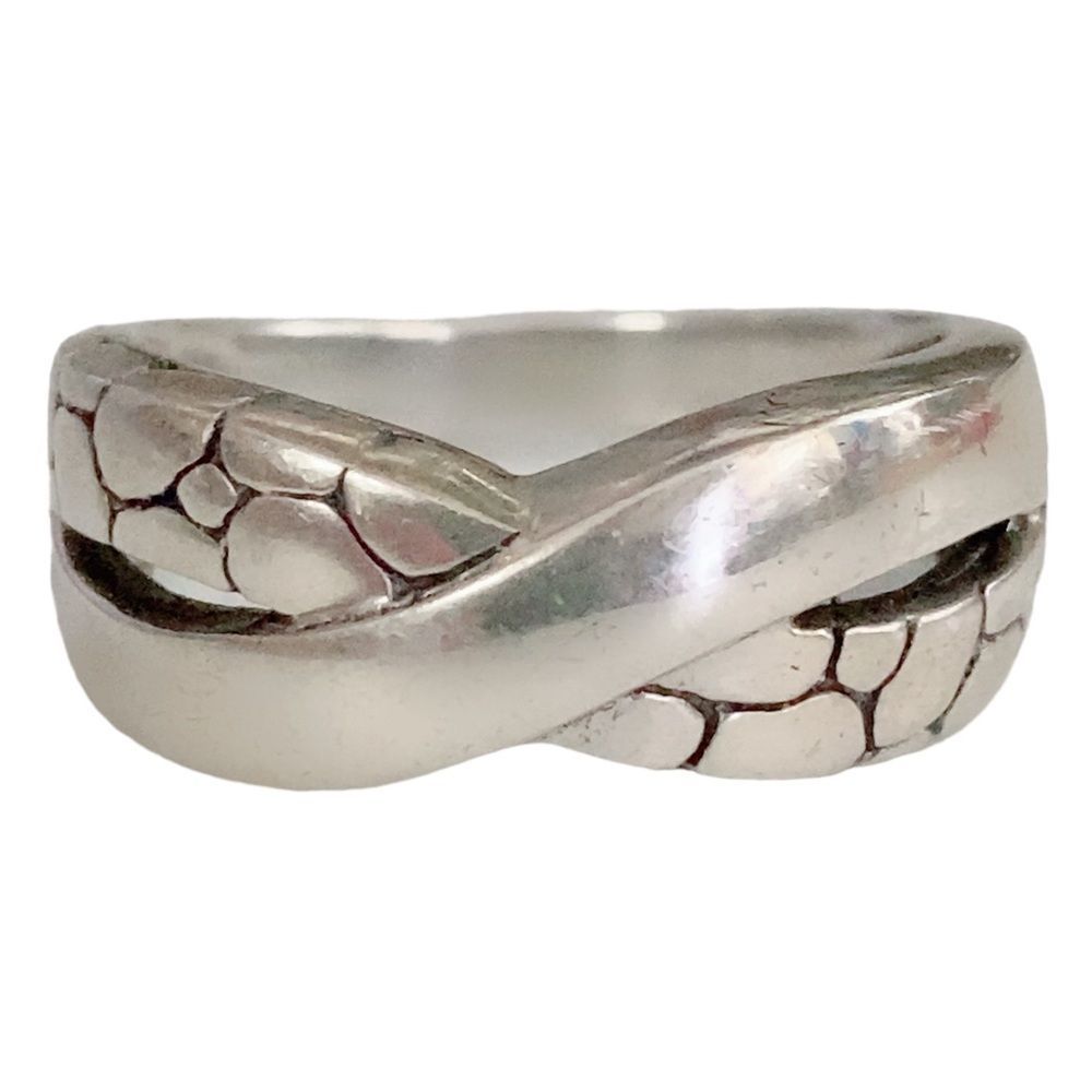 Women's Sterling Silver Peeble Crisscross 925 Signed MWS Ring